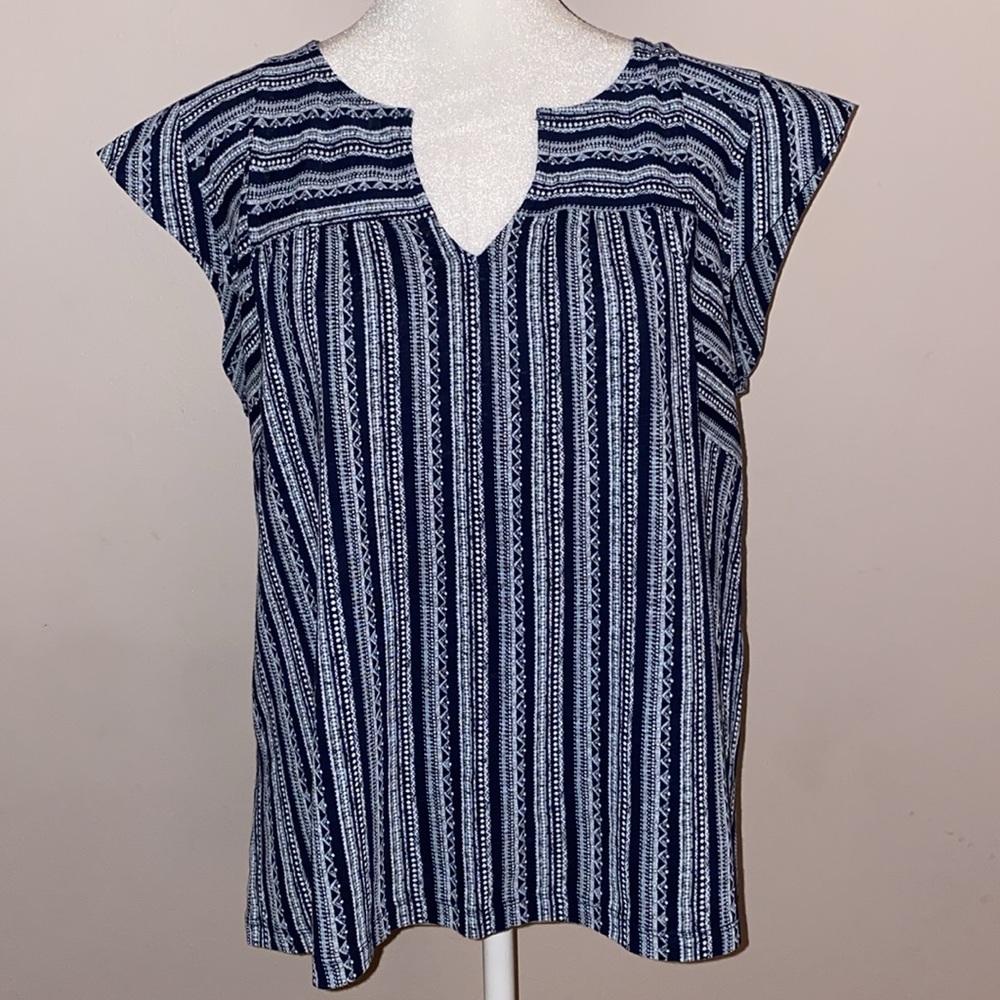 Lucky Brand Geometric Stripe Cap Sleeve Top